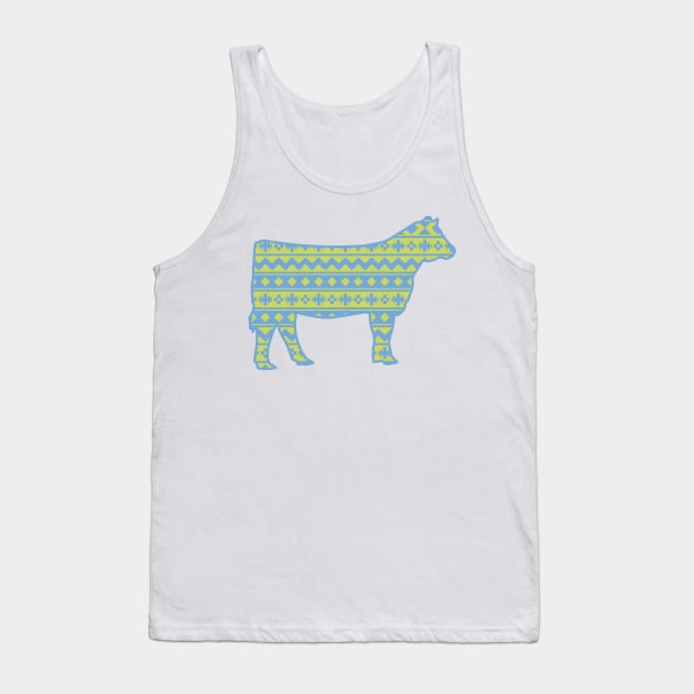 Farm Life Show Heifer with Blue & Green Southwest Pattern Tank Top by SAMMO